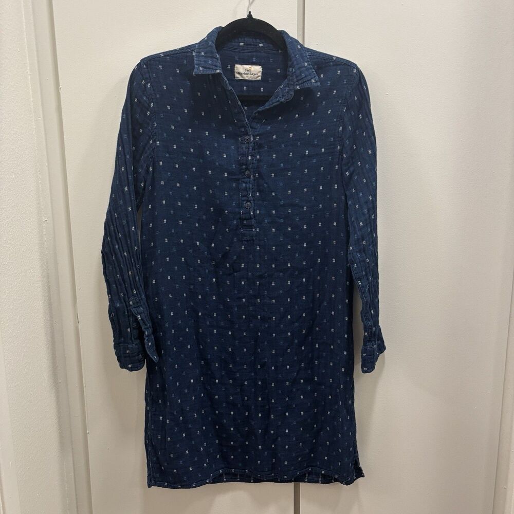 Marine Layer Women's Sz XS Double Cloth Blue Plaid Short Dress Long Sleeve